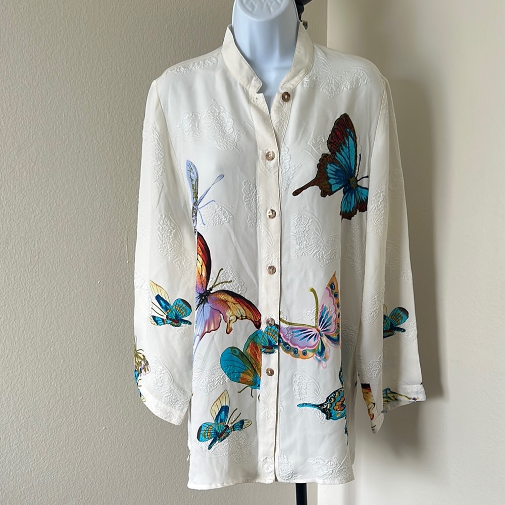 Citron Silk Butterfly Print Shirt S